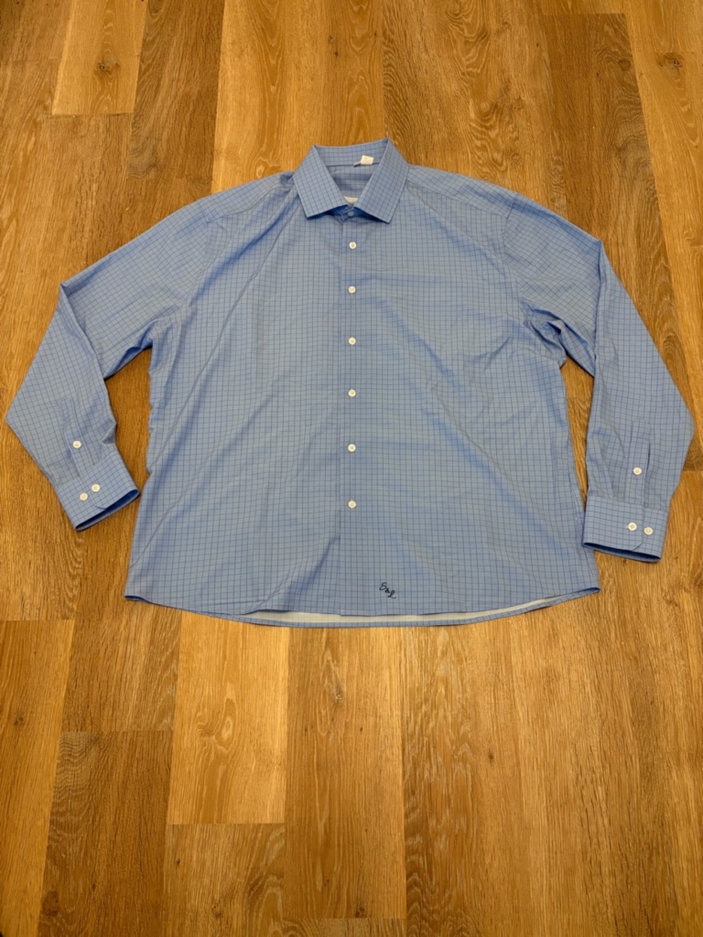 State and Liberty Men's 48 Blue Check Dress Shirt Performance Stretch Athletic